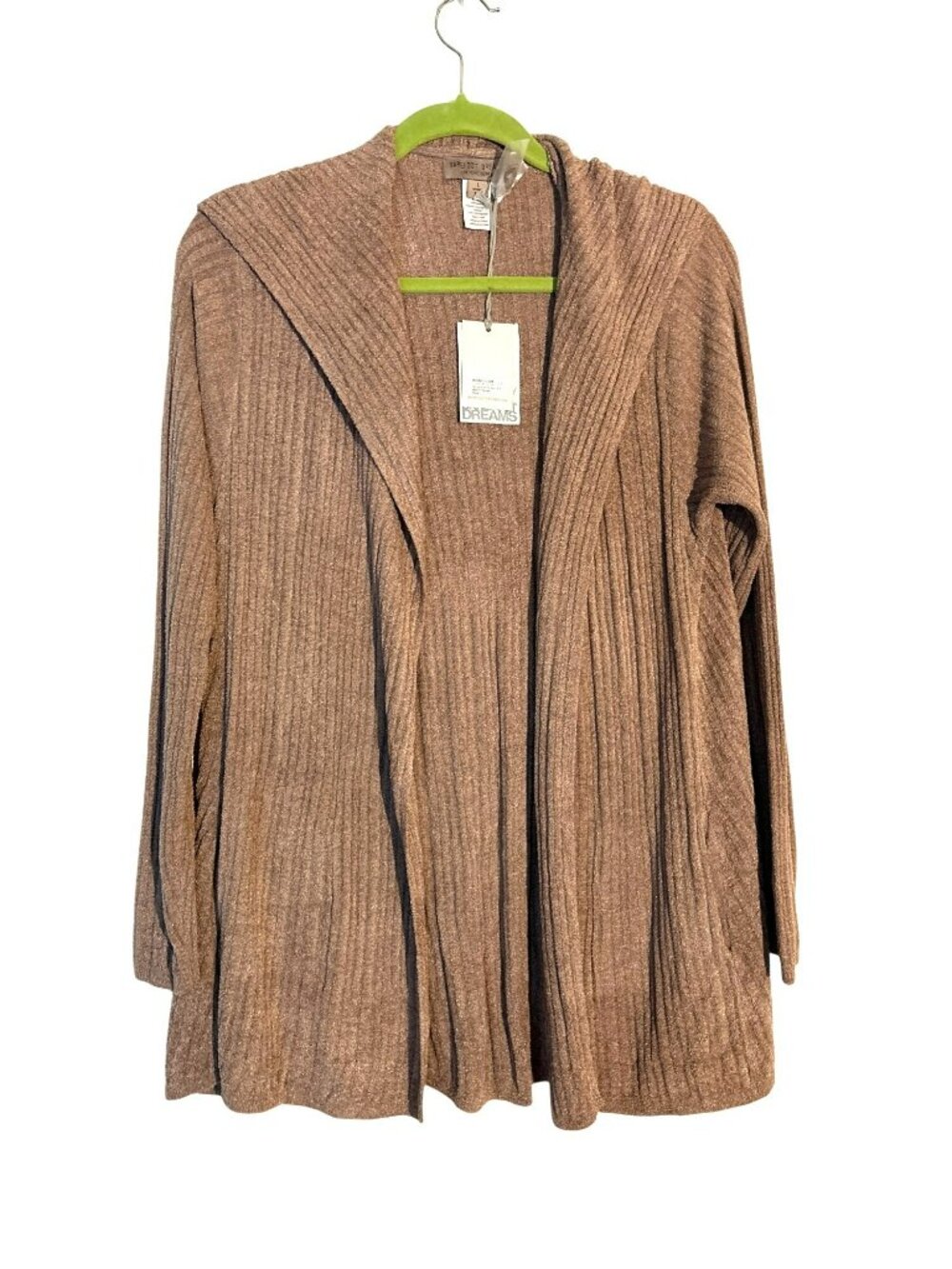 NWT Barefoot Dreams CozyChic Ultra Lite Namaste Rib Hooded Cardigan Warm Taupe L
